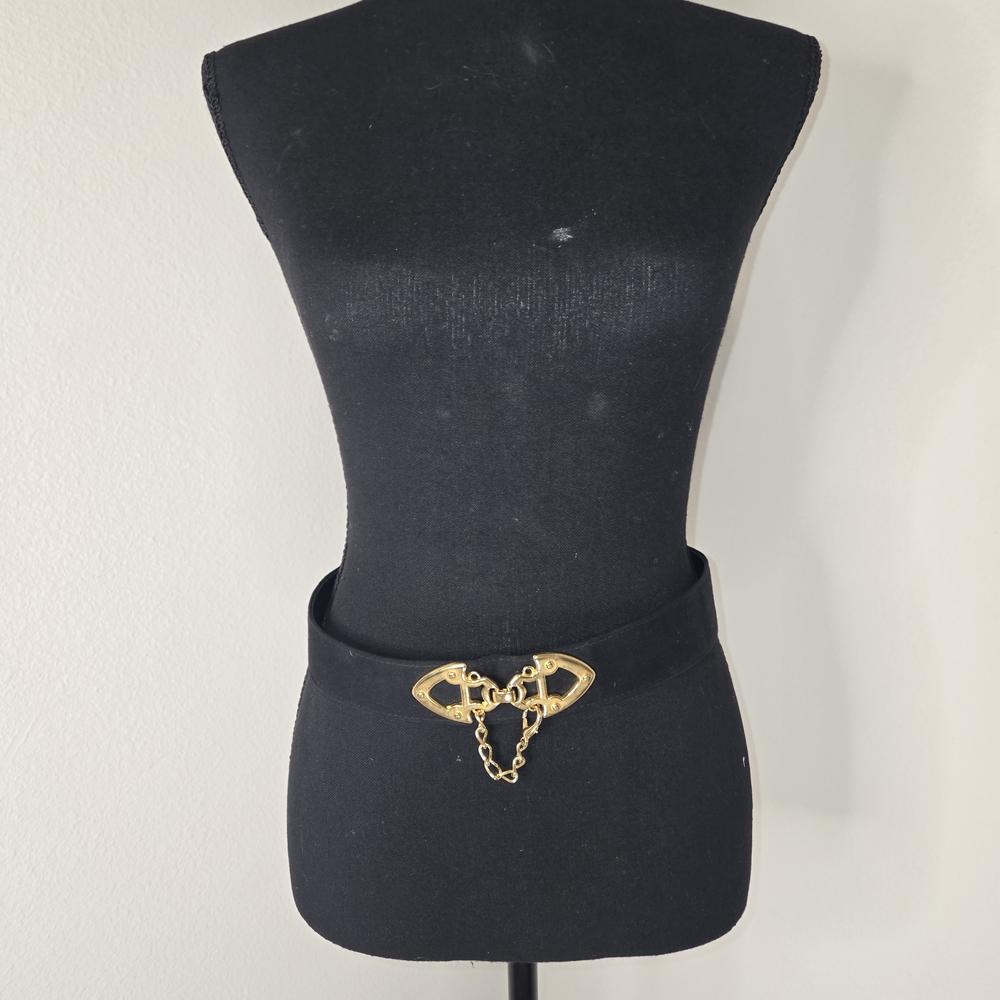 Elegant Black Belt with Gold Chain Accent - Picture 2 of 2